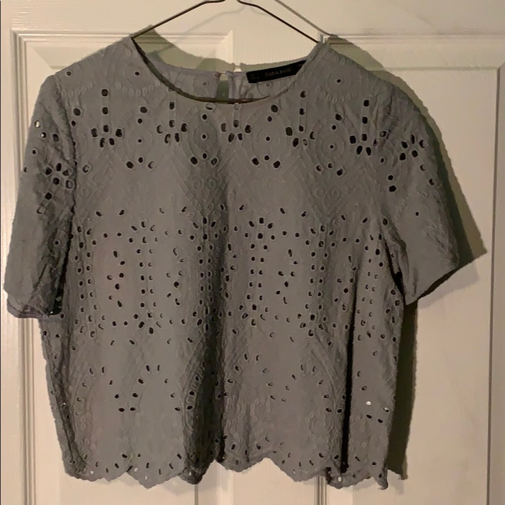 Zara light blue knit top.